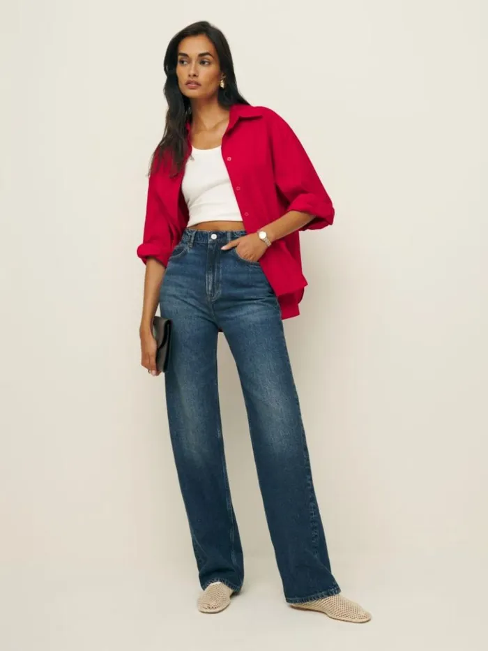 Clothing The Reformation Cary High Rise Slouchy Straight Leg Jeans Donner