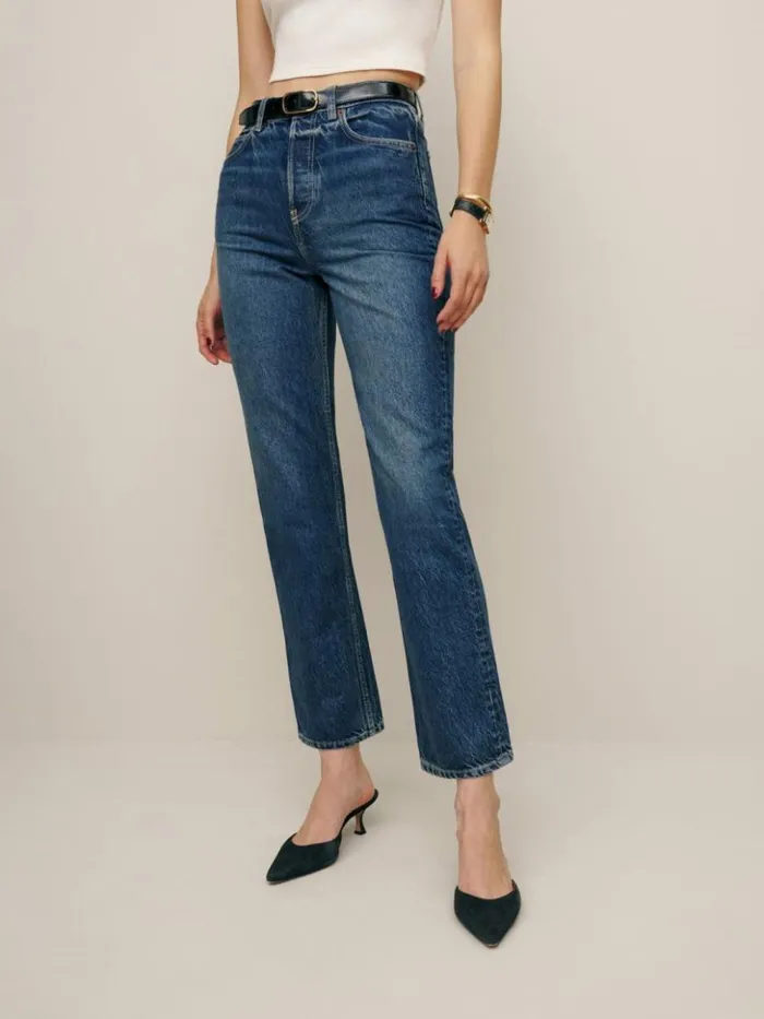 Clothing The Reformation Cynthia High Rise Straight Cropped Jeans Lanier