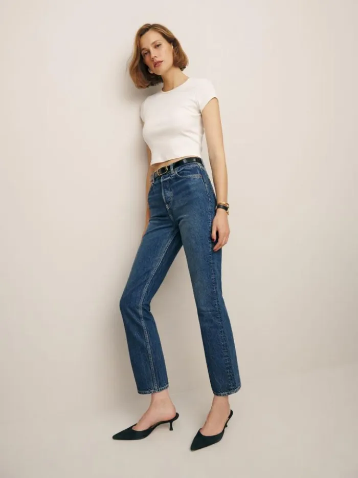 Clothing The Reformation Cynthia High Rise Straight Cropped Jeans Lanier