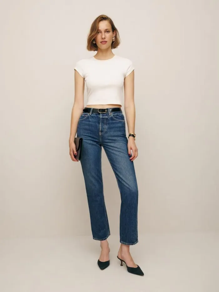 Clothing The Reformation Cynthia High Rise Straight Cropped Jeans Lanier