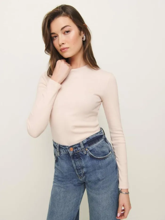 Clothing The Reformation Davy Long Sleeve Crewneck Tee Sorbet