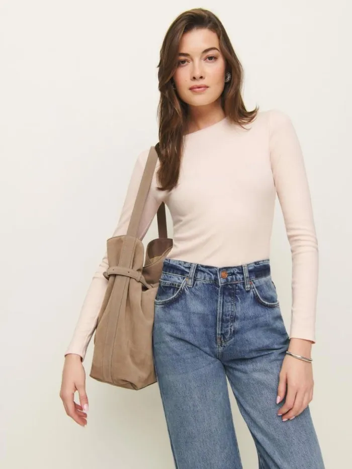Clothing The Reformation Davy Long Sleeve Crewneck Tee Sorbet