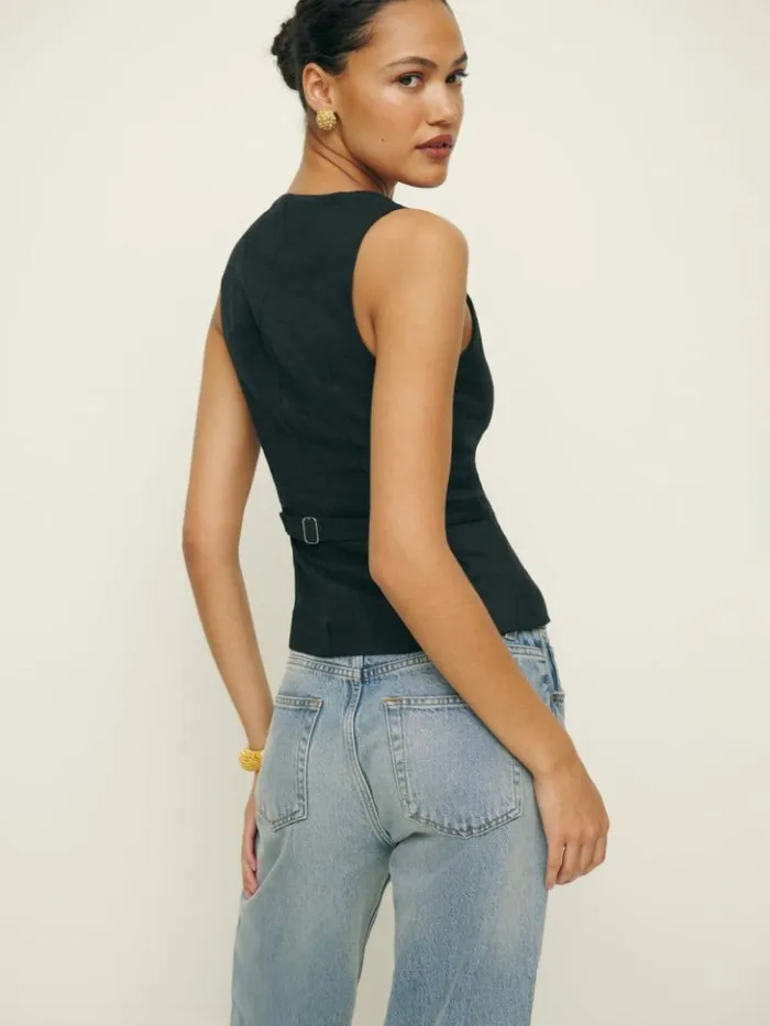 Clothing The Reformation Delanie Linen Top Black