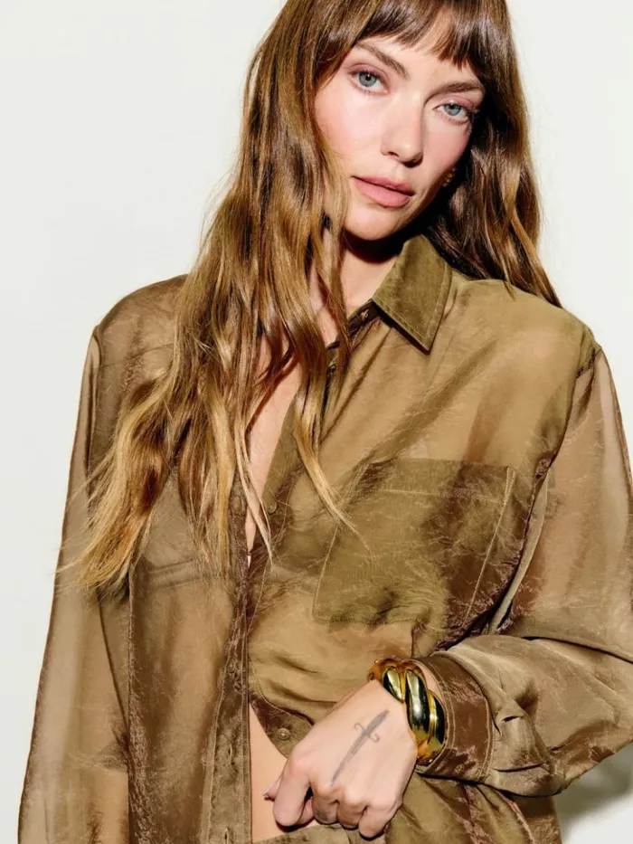 Clothing The Reformation Eli Oversized Sheer Shirt Sheer Brown