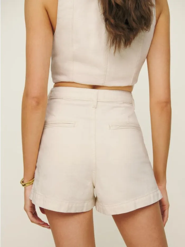 Clothing The Reformation Eliana Pleated Denim Shorts Fior Di Latte