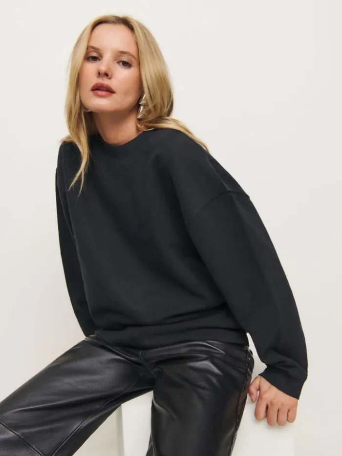 Clothing The Reformation Emma Classic Crewneck Sweatshirt Black