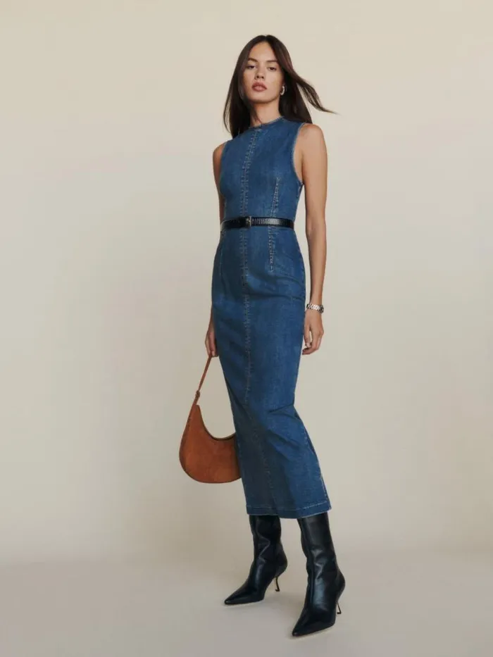 Clothing The Reformation Kendi Denim Midi Dress Bleu