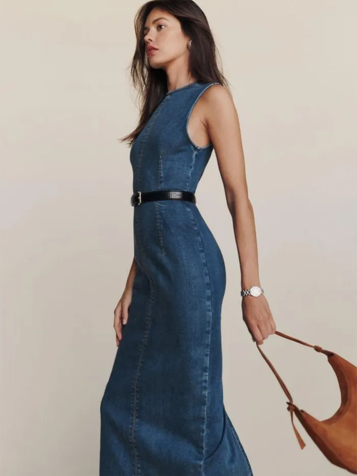 Clothing The Reformation Kendi Denim Midi Dress Bleu