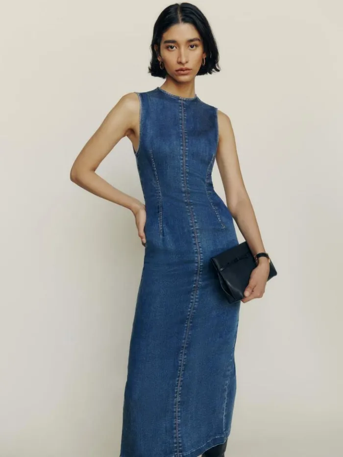 Clothing The Reformation Kendi Denim Midi Dress Bleu