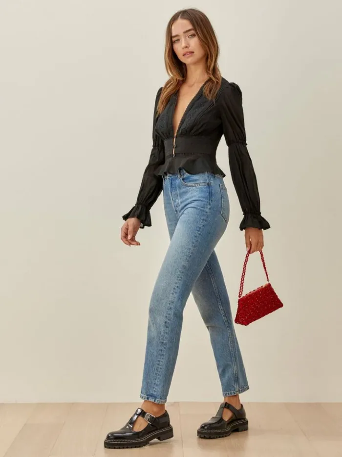Clothing The Reformation Meadowlark Top Black