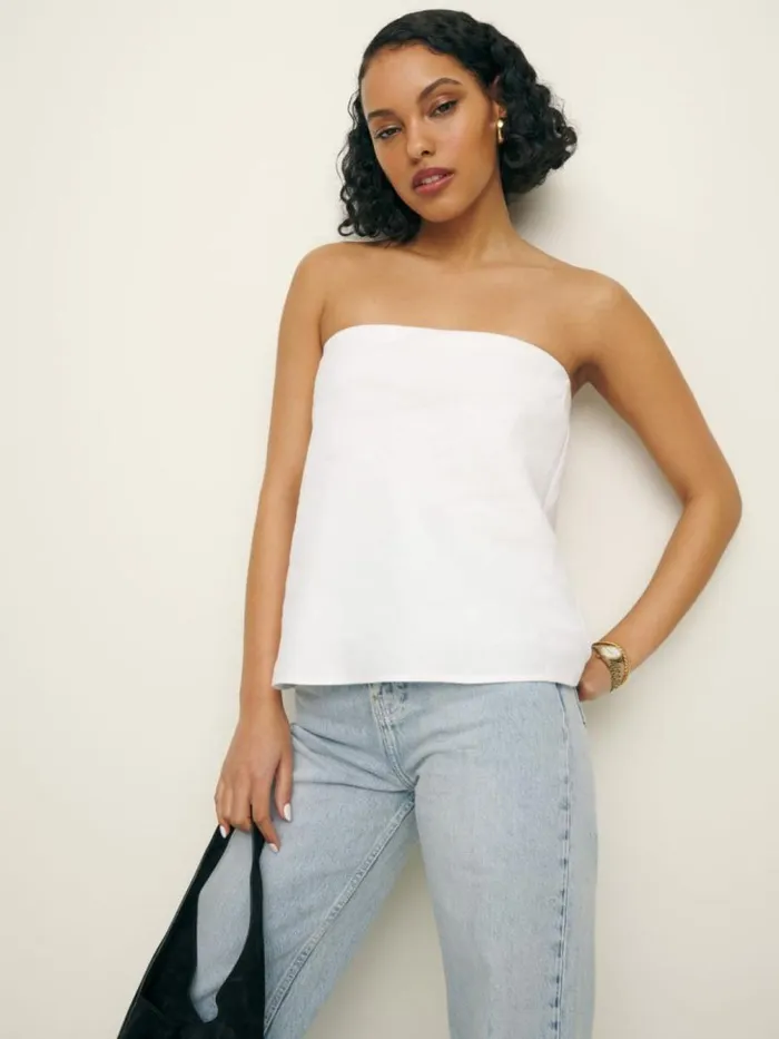 Clothing The Reformation Mollie Linen Top White