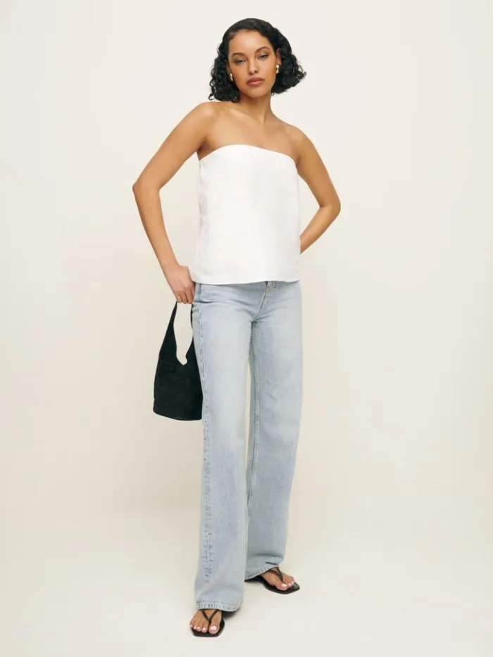 Clothing The Reformation Mollie Linen Top White