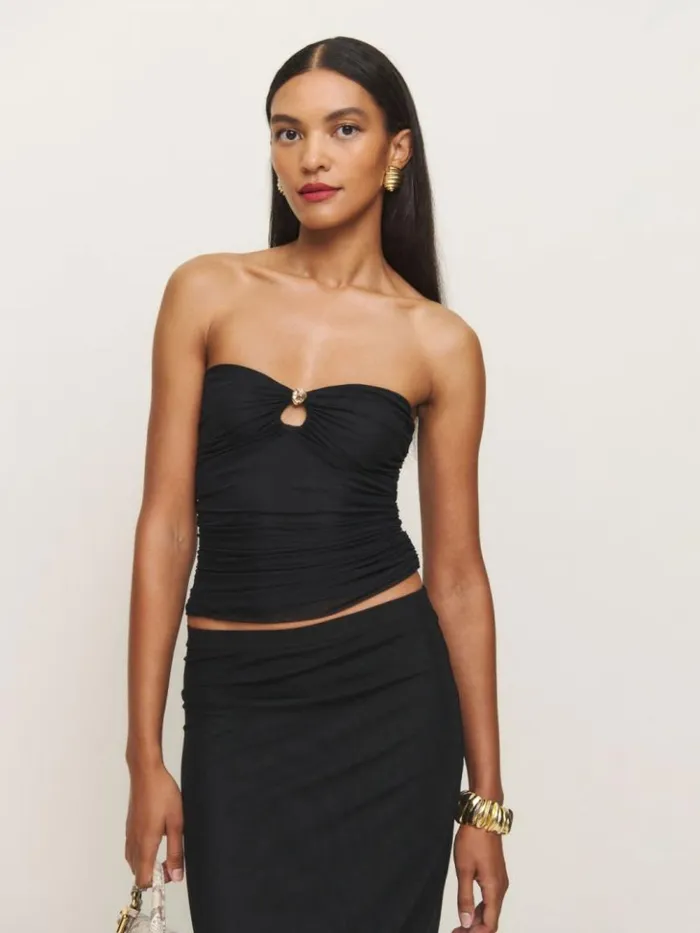 Clothing The Reformation Myra Knit Top Black