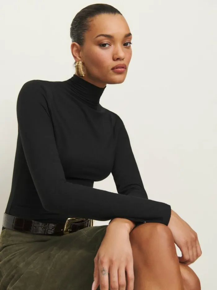 Clothing The Reformation Nell Knit Top Black