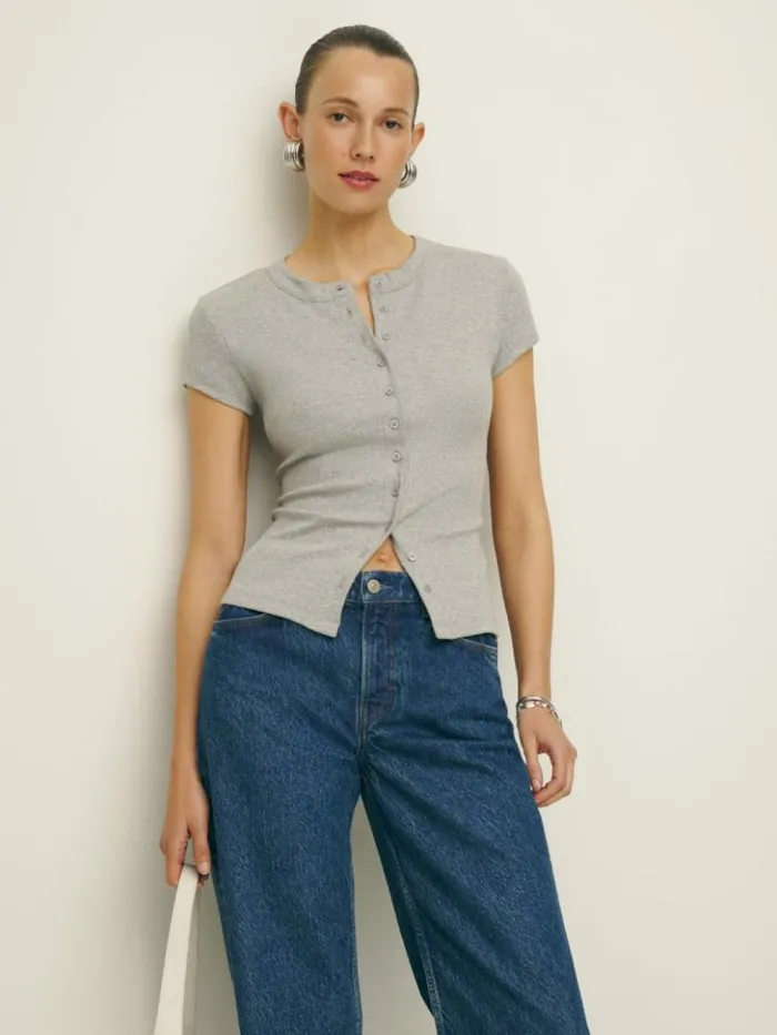 Clothing The Reformation Raelynn Knit Top Heather Grey