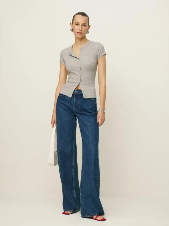 Clothing The Reformation Raelynn Knit Top Heather Grey