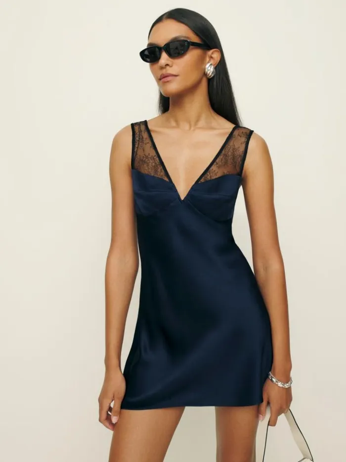 Clothing The Reformation Robbie Silk Dress Navy