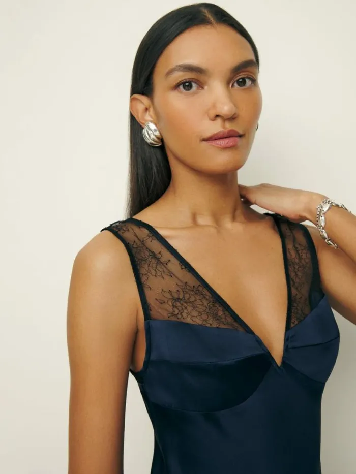 Clothing The Reformation Robbie Silk Dress Navy