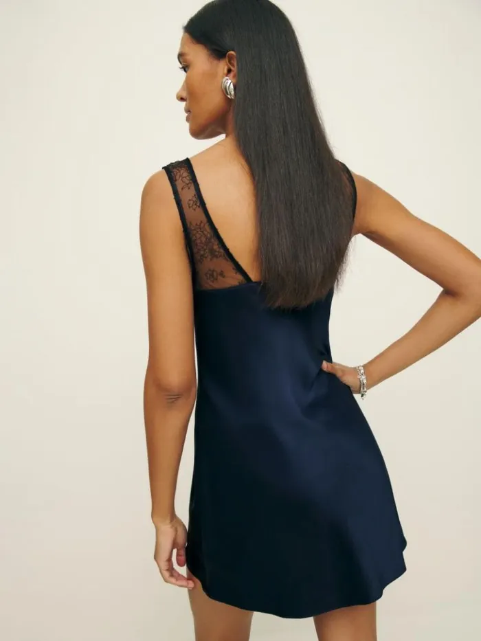 Clothing The Reformation Robbie Silk Dress Navy