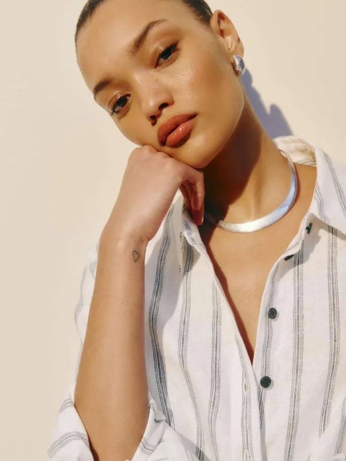 Clothing The Reformation Sky Relaxed Linen Top Harbor Stripe