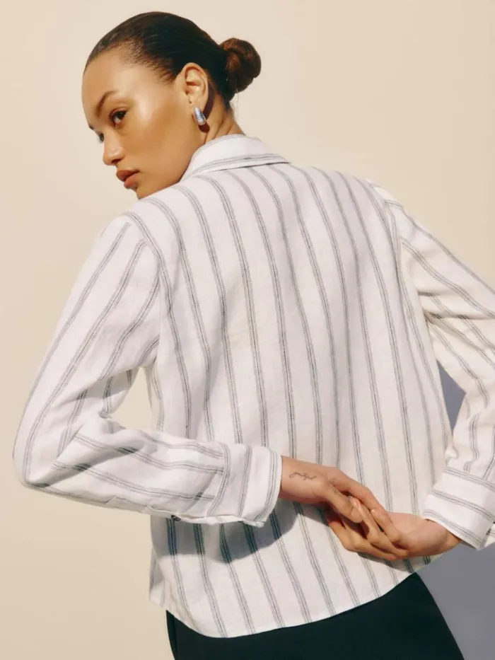 Clothing The Reformation Sky Relaxed Linen Top Harbor Stripe