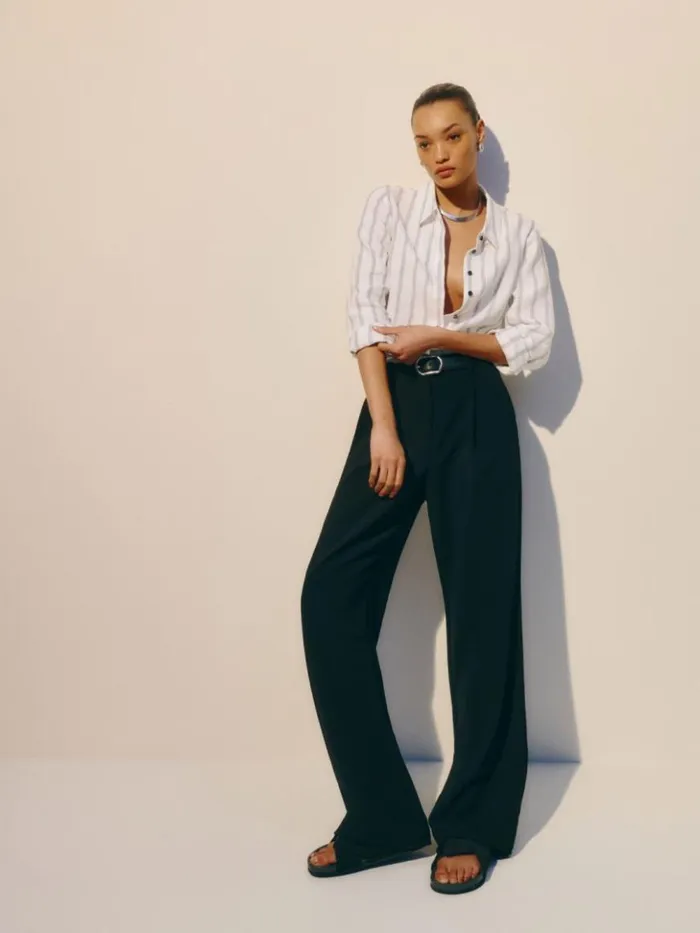 Clothing The Reformation Sky Relaxed Linen Top Harbor Stripe