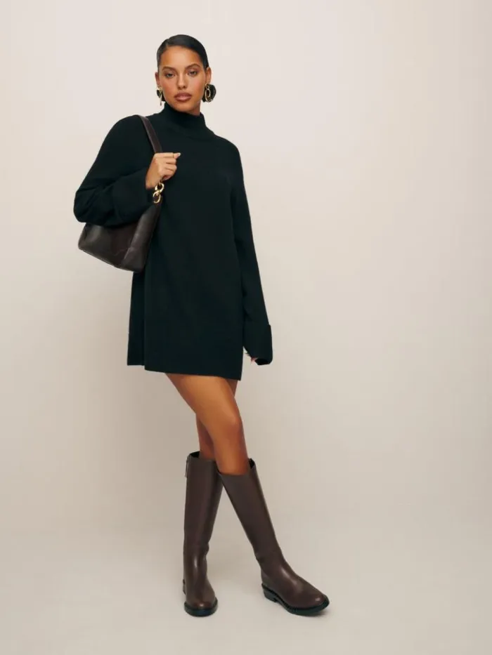 Clothing The Reformation Tate Regenerative Wool Sweater Dress Black