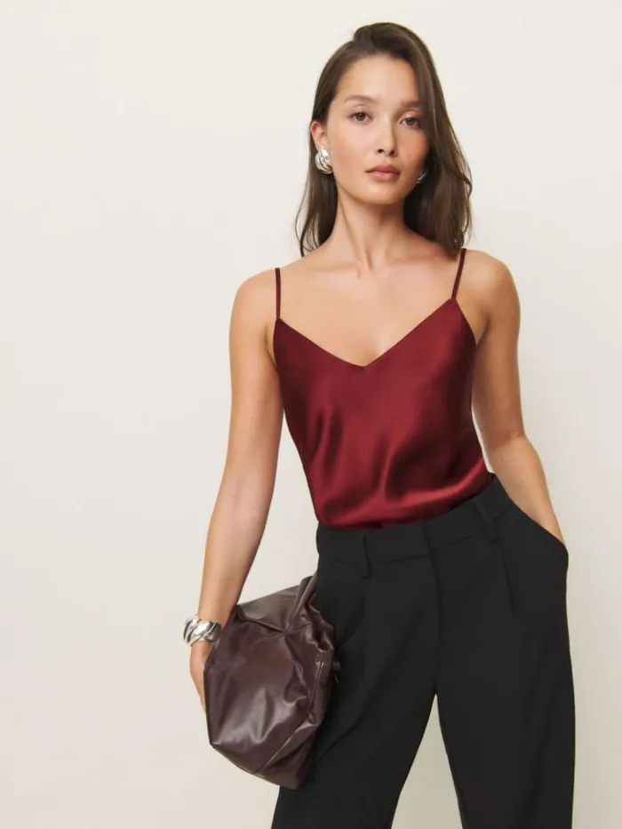 Clothing The Reformation Teddy Satin Top Chianti