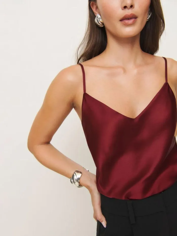 Clothing The Reformation Teddy Satin Top Chianti