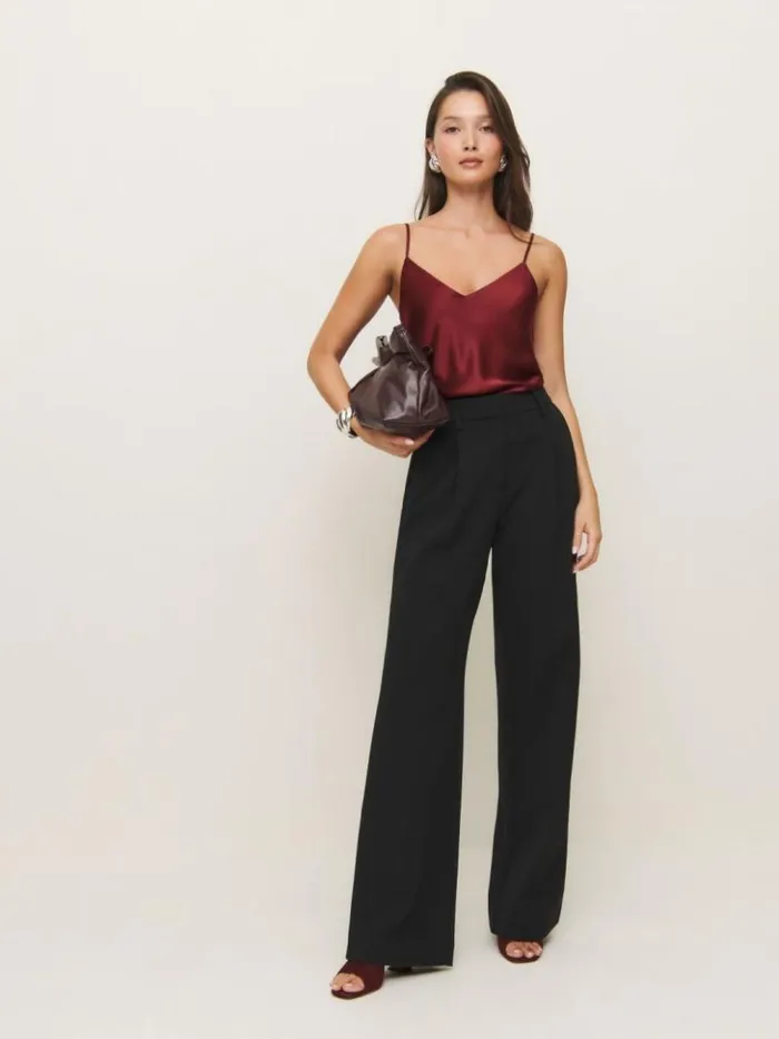 Clothing The Reformation Teddy Satin Top Chianti
