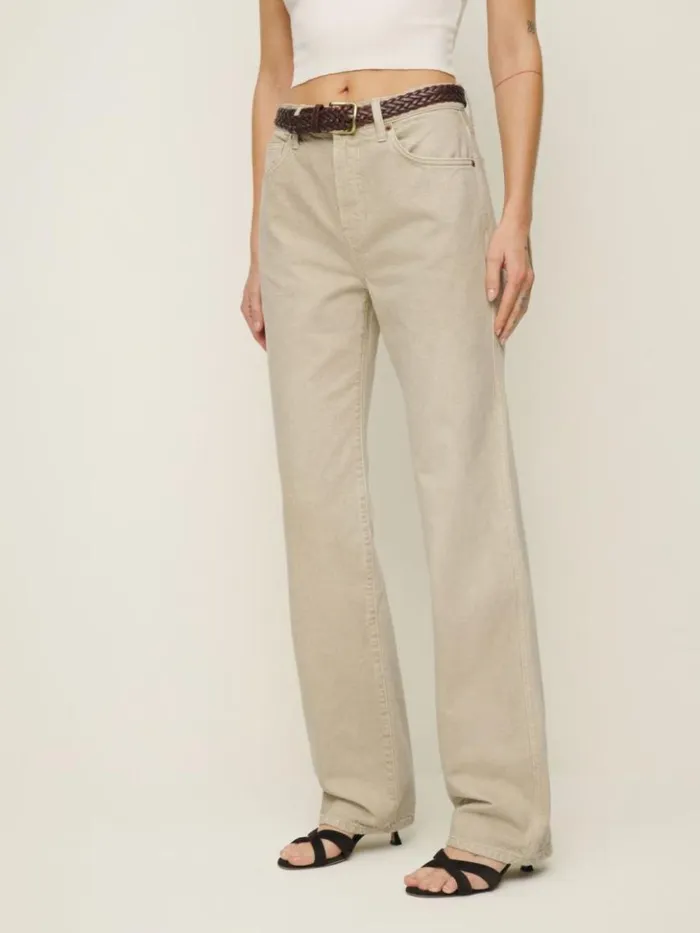 Clothing The Reformation Val 90s Mid Rise Straight Jeans Vintage Oatmeal
