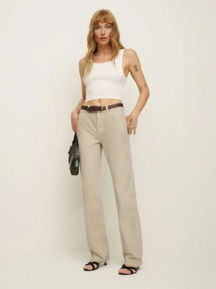 Clothing The Reformation Val 90s Mid Rise Straight Jeans Vintage Oatmeal