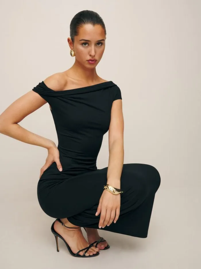 ClothingWeddings The Reformation Jamen Knit Dress Black