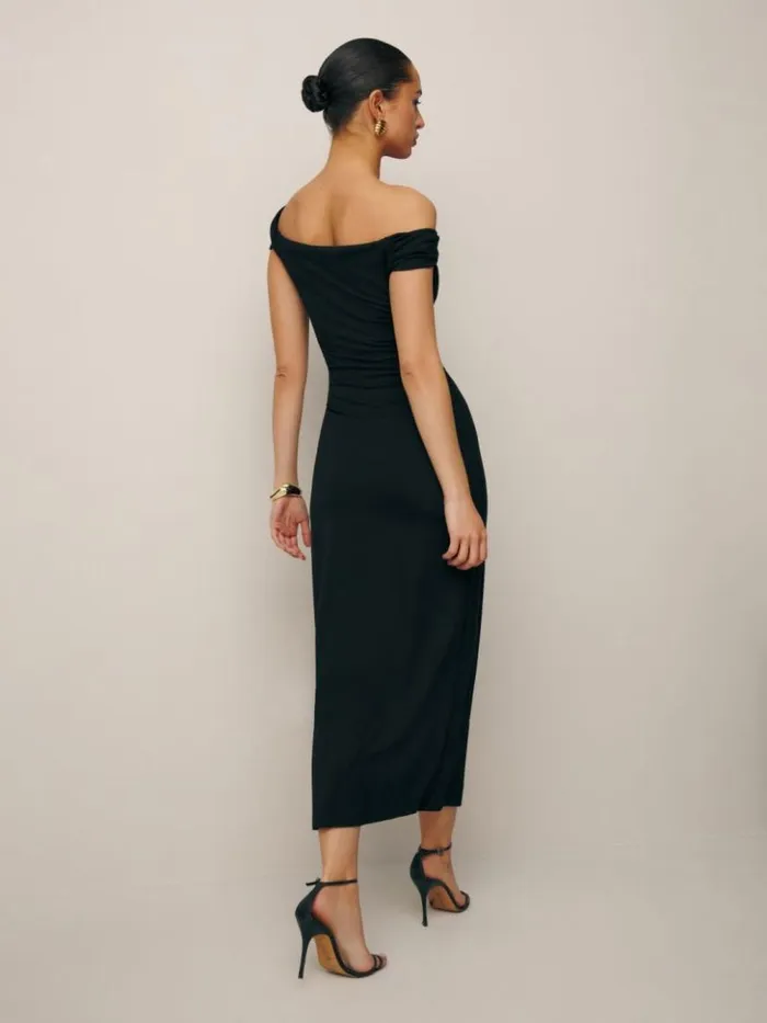 ClothingWeddings The Reformation Jamen Knit Dress Black