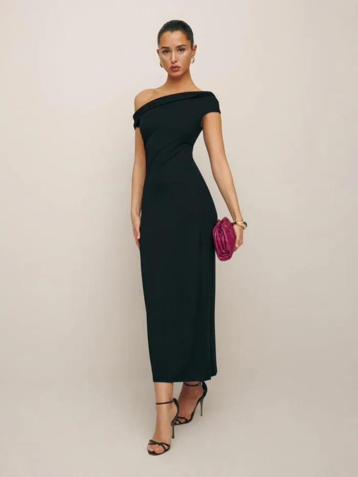 ClothingWeddings The Reformation Jamen Knit Dress Black