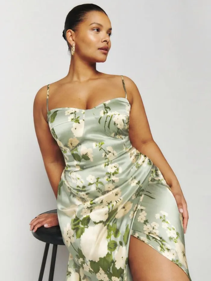 ClothingWeddings The Reformation Marguerite Silk Dress Es Tarragon