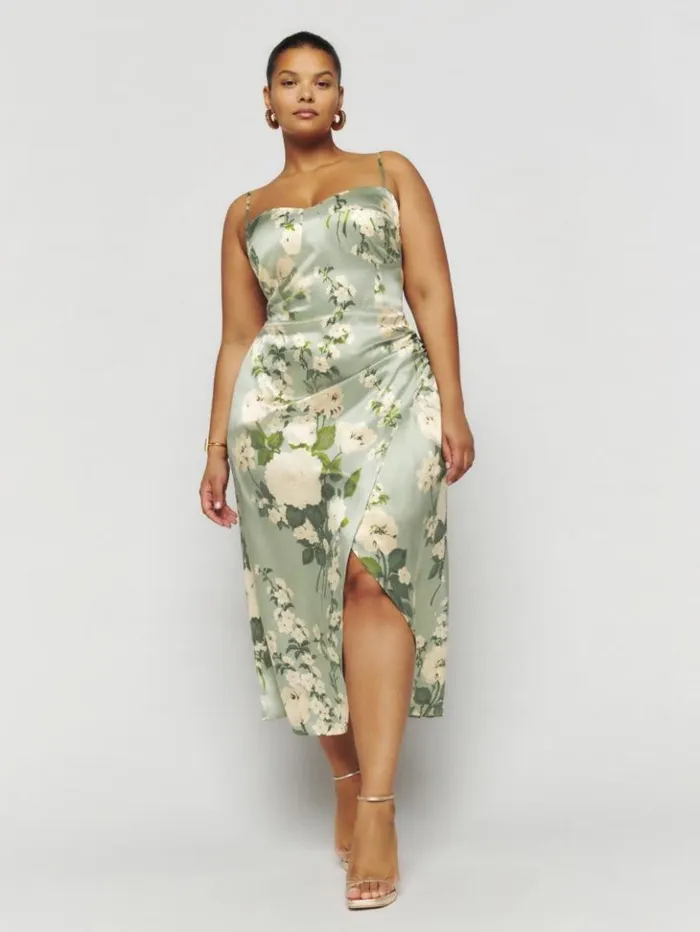 ClothingWeddings The Reformation Marguerite Silk Dress Es Tarragon
