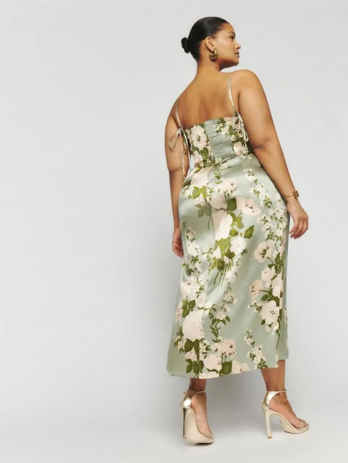 ClothingWeddings The Reformation Marguerite Silk Dress Es Tarragon