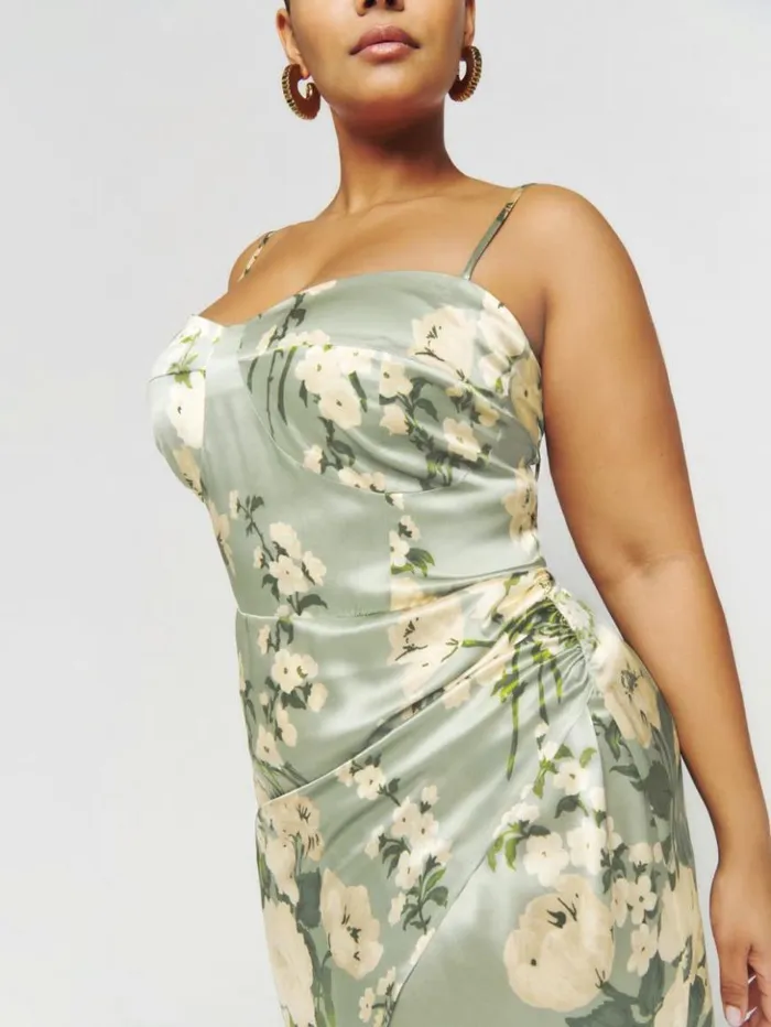 ClothingWeddings The Reformation Marguerite Silk Dress Es Tarragon