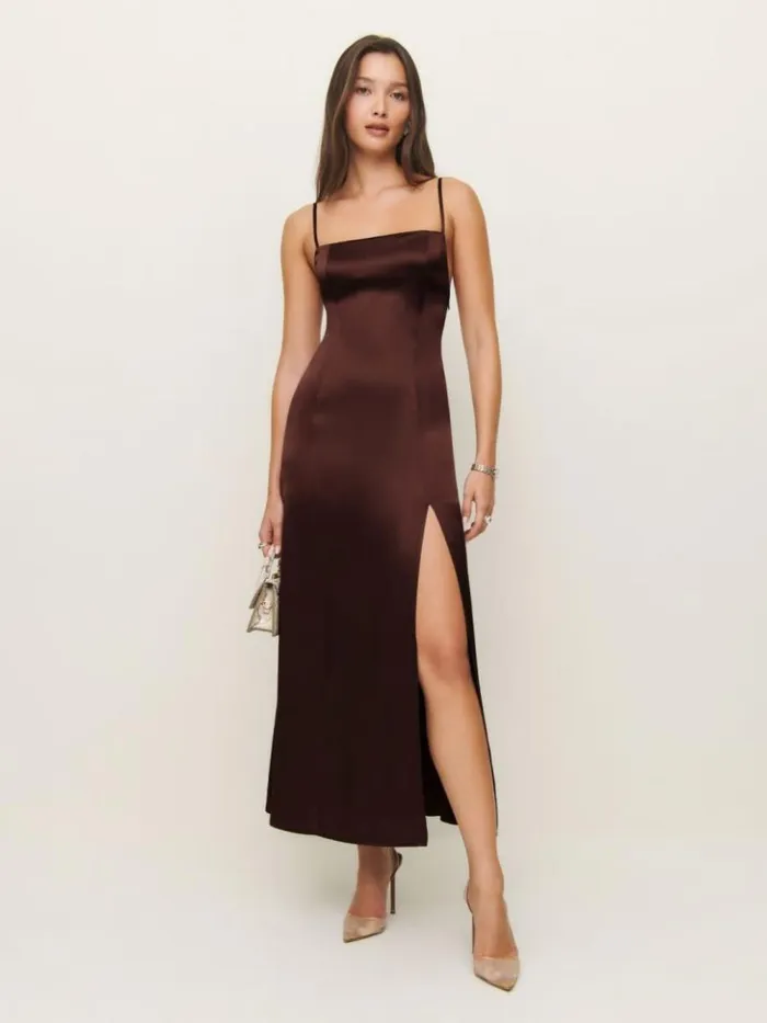 ClothingWeddings The Reformation Melina Silk Dress Mahogany