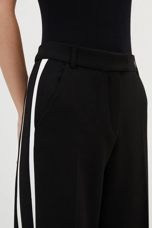 CoOrds Women Karen Millen Compact Stretch Contrast Tipped Wide Leg Trousers Black
