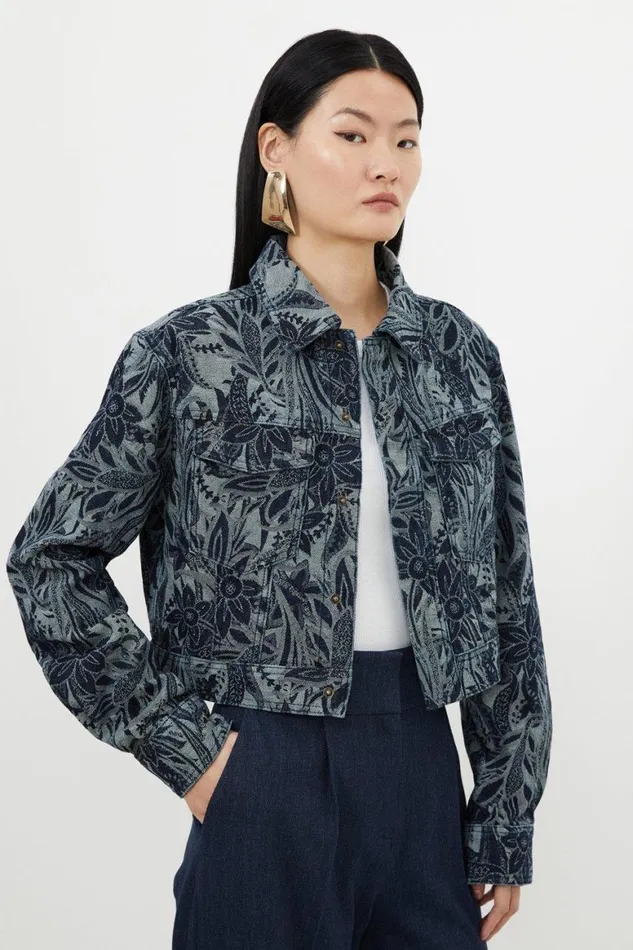 CoOrds Women Karen Millen Denim Floral Jacquard Woven Set Denimblue