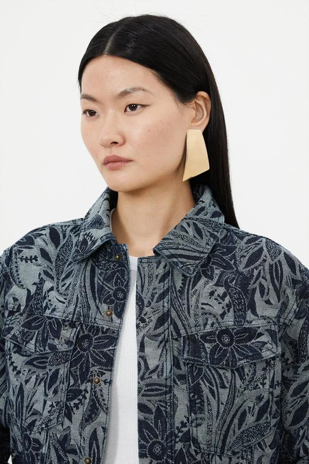 CoOrds Women Karen Millen Denim Floral Jacquard Woven Set Denimblue
