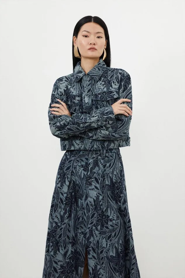 CoOrds Women Karen Millen Denim Floral Jacquard Woven Set Denimblue