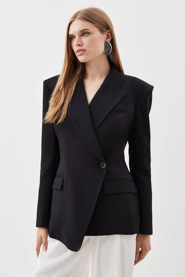 CoOrds Women Karen Millen Polished Viscose Strong Shoulder Tailored Blazer and Trouser Set Black CoOrds Women Karen Millen Polished Viscose Strong Shoulder Tailored Blazer and Trouser Set Black