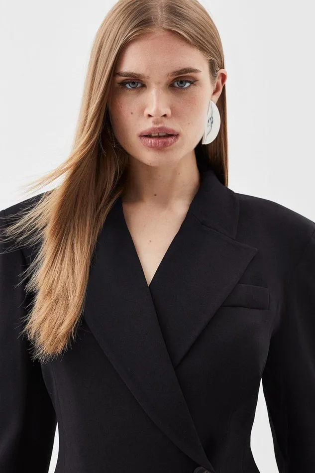 CoOrds Women Karen Millen Polished Viscose Strong Shoulder Tailored Blazer and Trouser Set Black