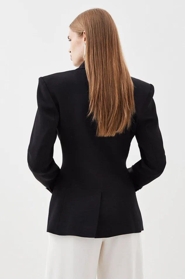 CoOrds Women Karen Millen Polished Viscose Strong Shoulder Tailored Blazer and Trouser Set Black
