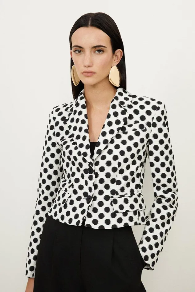 CoOrds Women Karen Millen Tailored Jacquard Spot Single Breasted Jacket Mono