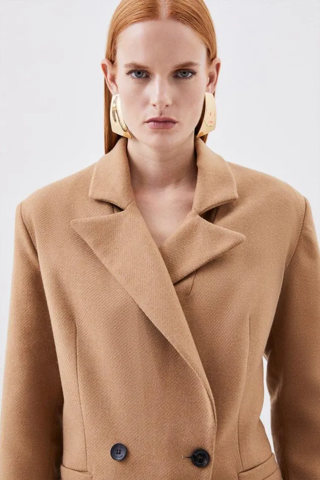 CoOrds Women Karen Millen Tailored Wool Blend Double Breasted Blazer and Trouser Set Camel