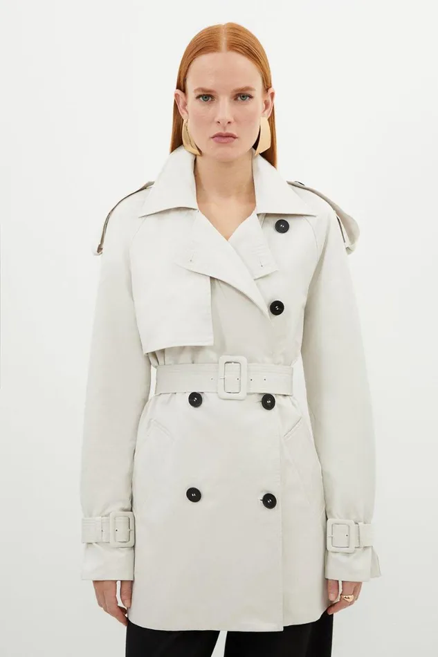 Coats and Jackets Women Karen Millen Belted Short Trench Coat Stone